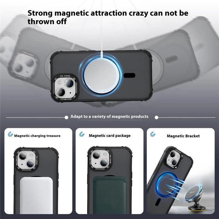 For iPhone 14 Case with Lens Kickstand Matte Back Cover Compatible with MagSafe - Black - 2