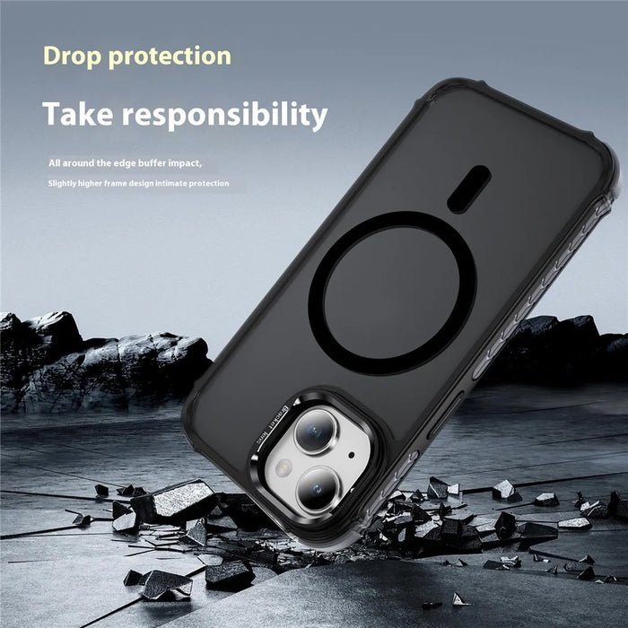 For iPhone 14 Case with Lens Kickstand Matte Back Cover Compatible with MagSafe - Black - 3