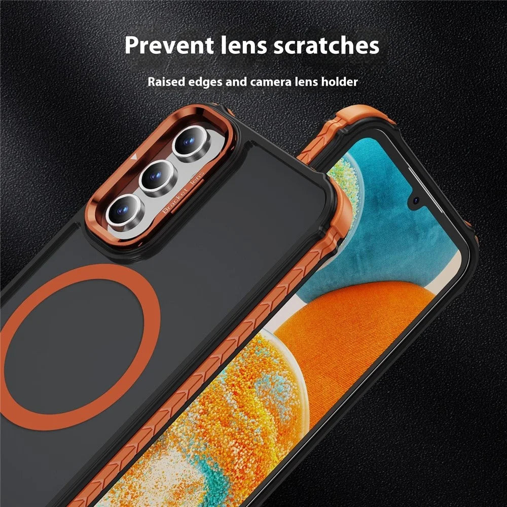 For Samsung Galaxy S24+ Case with Lens Kickstand Matte Back Cover Magnetic Case - Orange - 4