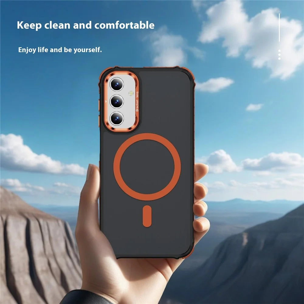 For Samsung Galaxy S24+ Case with Lens Kickstand Matte Back Cover Magnetic Case - Orange - 6