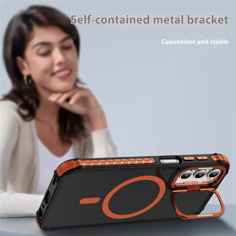For Samsung Galaxy S24+ Case with Lens Kickstand Matte Back Cover Magnetic Case - Orange - 7