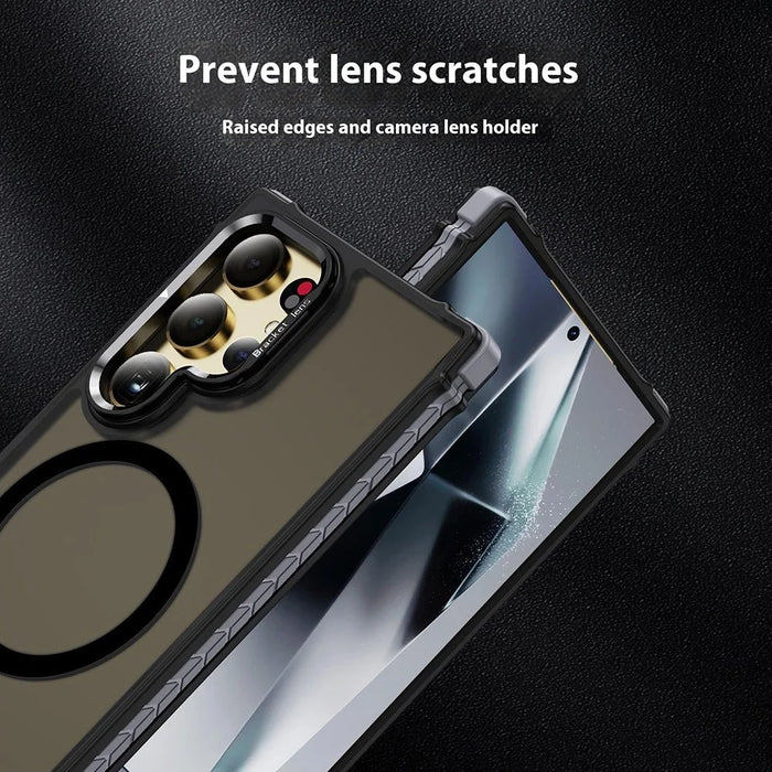 For Samsung Galaxy S23 Ultra Case with Lens Kickstand Matte Back Cover Magnetic Case - Black - 4