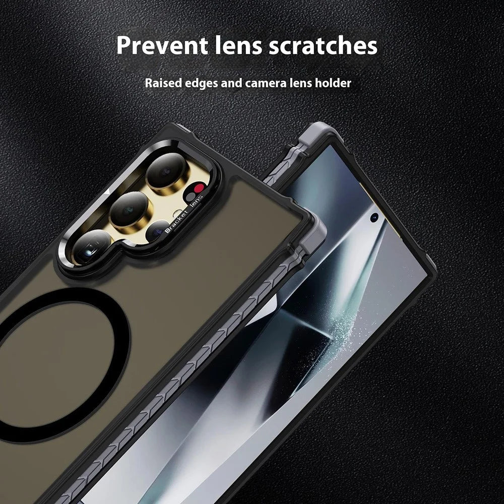 For Samsung Galaxy S24 Ultra Case with Lens Kickstand Matte Back Cover Magnetic Case - Black - 4