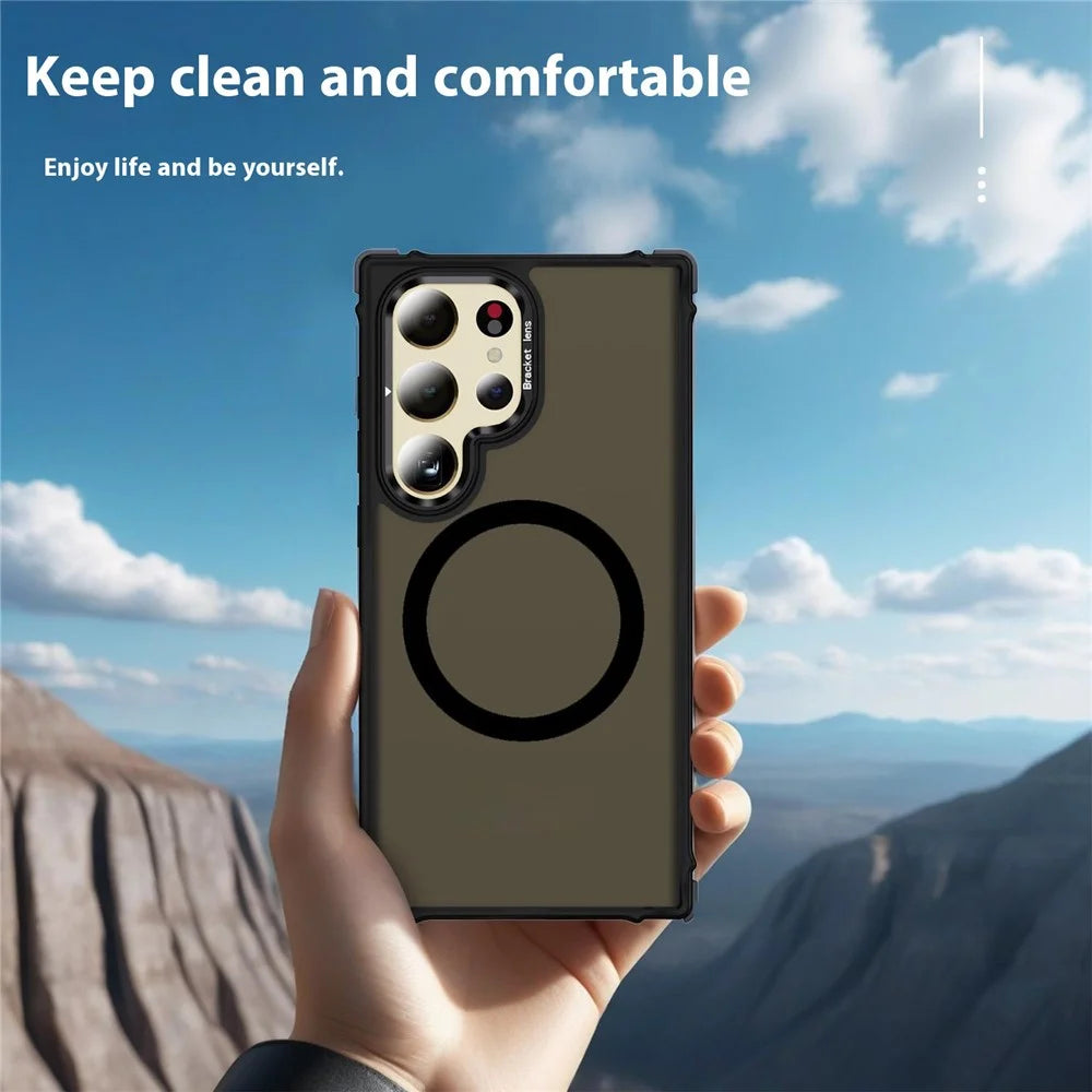 For Samsung Galaxy S24 Ultra Case with Lens Kickstand Matte Back Cover Magnetic Case - Black - 5