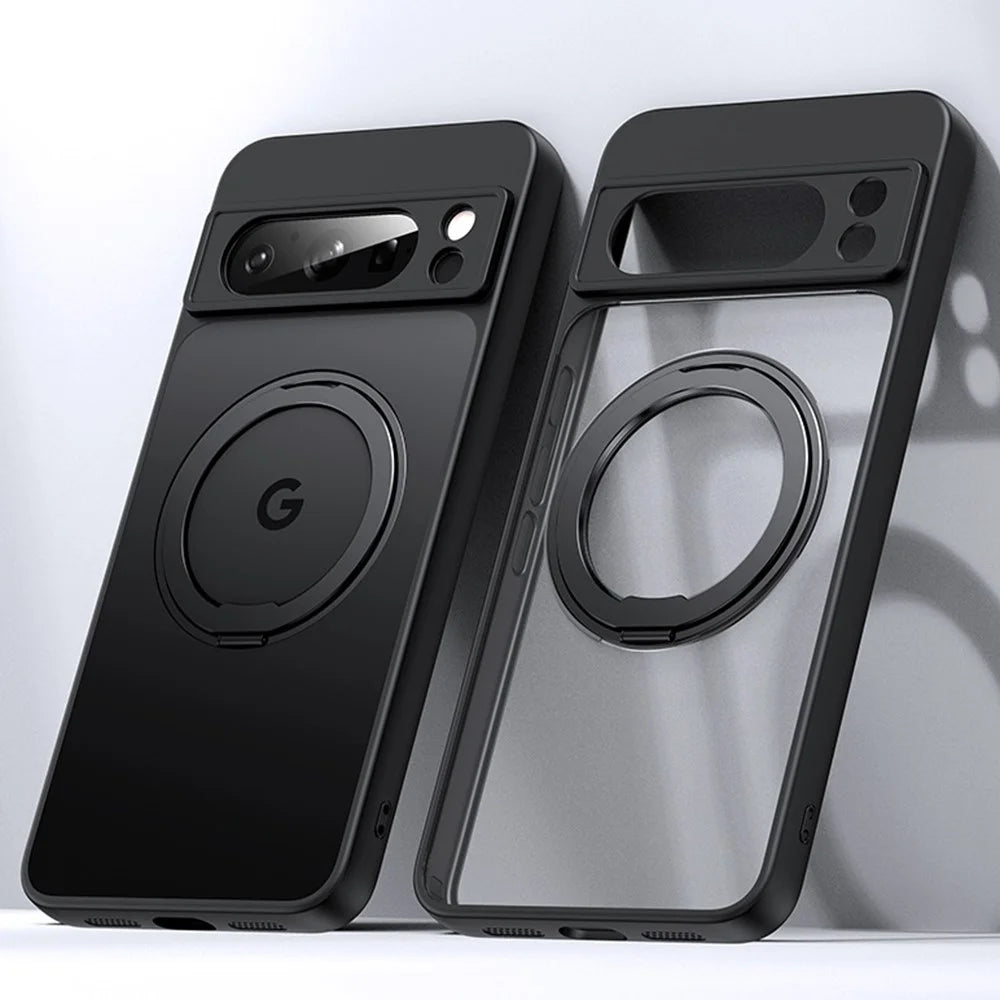 For Google Pixel 9 Pro XL Case Rotatable Magnetic Kickstand TPU+Acrylic Phone Cover - Black - 1