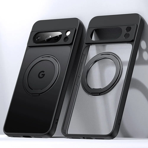 For Google Pixel 9 Pro XL Case Rotatable Magnetic Kickstand TPU+Acrylic Phone Cover - Black - 1