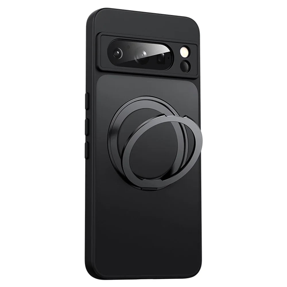 For Google Pixel 9 Pro XL Case Rotatable Magnetic Kickstand TPU+Acrylic Phone Cover - Black - 2