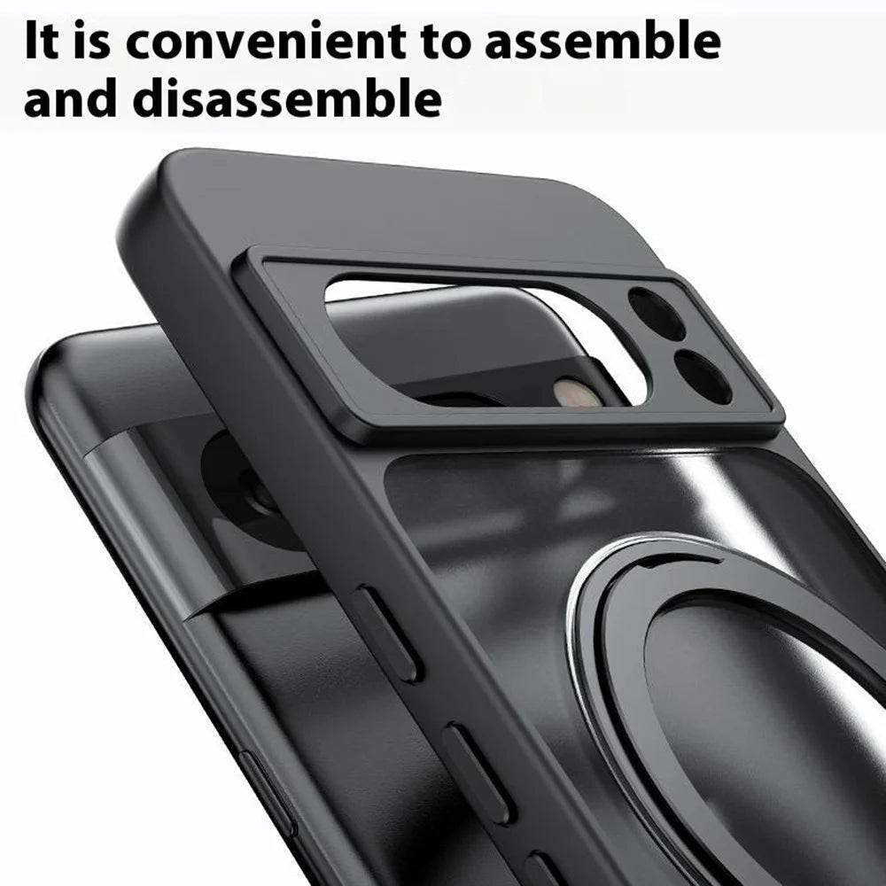 For Google Pixel 9 Pro XL Case Rotatable Magnetic Kickstand TPU+Acrylic Phone Cover - Black - 3
