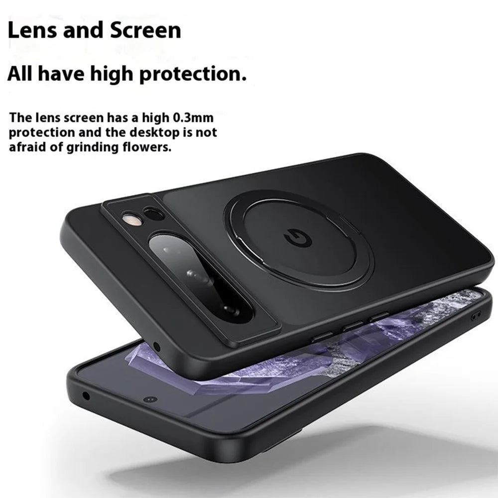 For Google Pixel 9 Pro XL Case Rotatable Magnetic Kickstand TPU+Acrylic Phone Cover - Black - 5