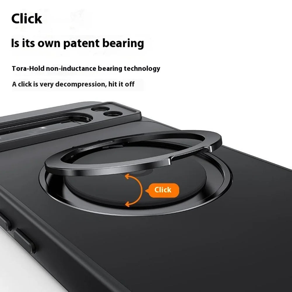For Google Pixel 9 Pro XL Case Rotatable Magnetic Kickstand TPU+Acrylic Phone Cover - Black - 6
