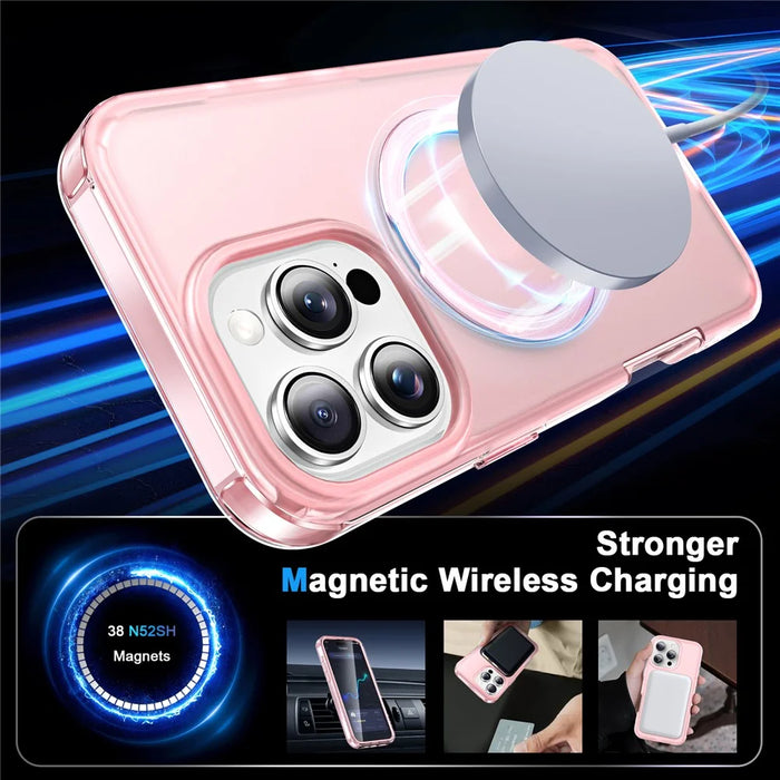 For iPhone 16 Pro Max Case Frosted TPU+PC Phone Cover with Magnetic Kickstand PET Screen Protector Compatible with MagSafe - Pink - 2