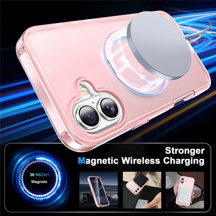 For iPhone 16 Plus Case Frosted TPU+PC Phone Cover with Magnetic Kickstand PET Screen Protector Compatible with MagSafe - Pink - 2