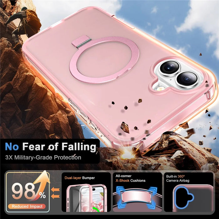 For iPhone 16 Plus Case Frosted TPU+PC Phone Cover with Magnetic Kickstand PET Screen Protector Compatible with MagSafe - Pink - 3
