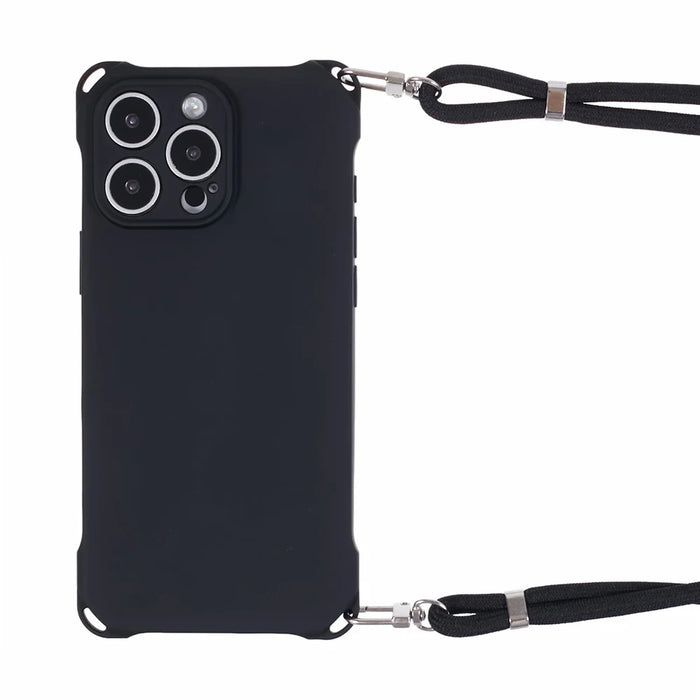 For iPhone 16 Pro Max Case Four Corner Anti Drop TPU Phone Cover with 150cm Hanging Rope - Black - 3