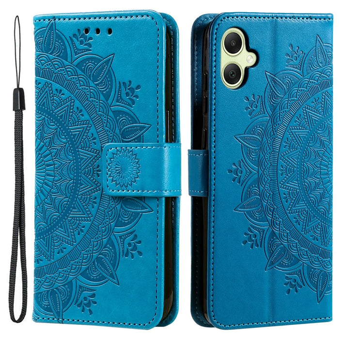 For Samsung Galaxy A06 4G Case Imprinted Totem PU Leather Wallet Stand Phone Cover - Blue - 1