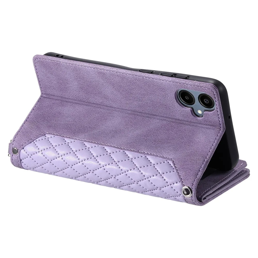 Style 005 For Samsung Galaxy A06 4G Wallet Case Rhombus Stitching Line PU Leather Phone Cover - Purple - 4
