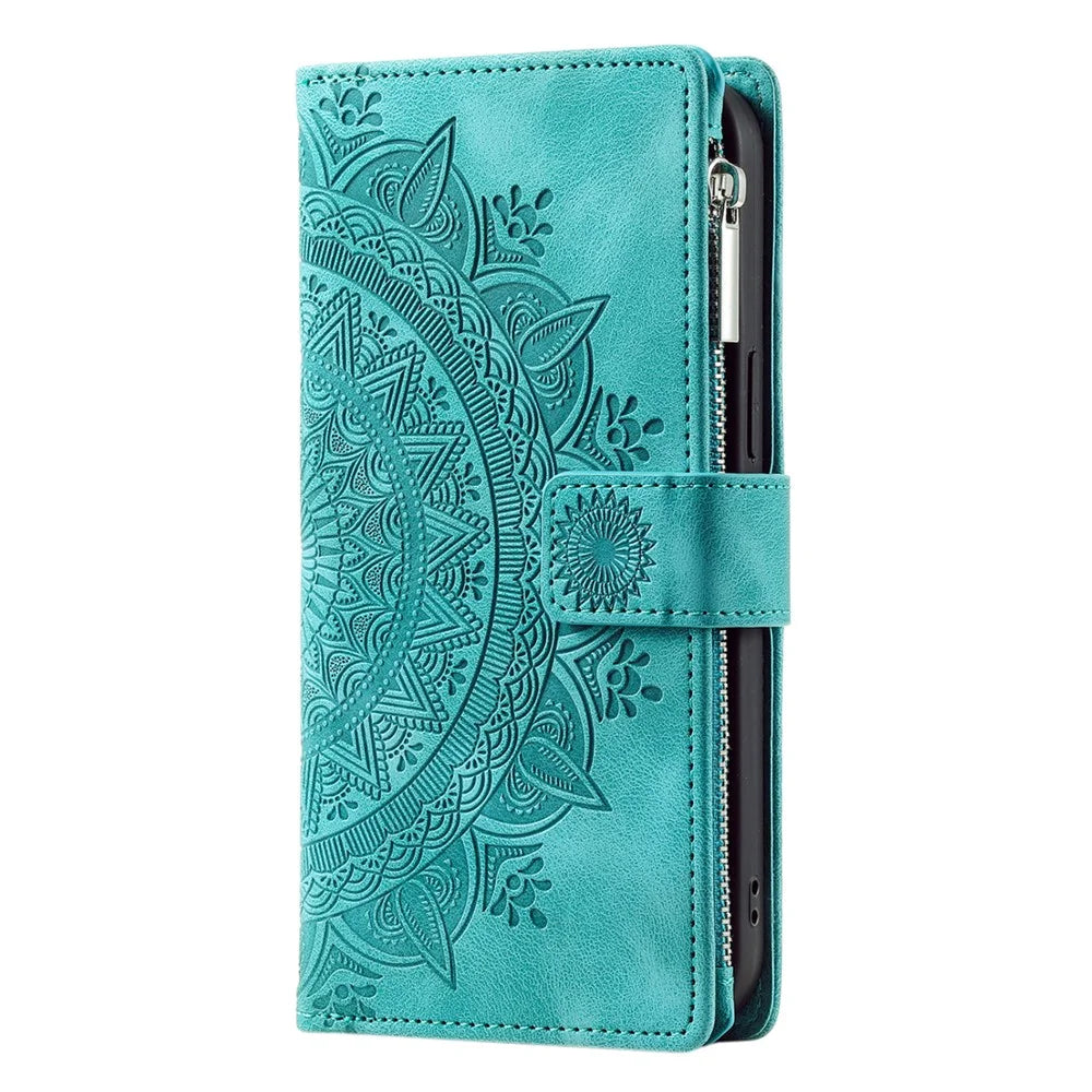 Style 006 For Samsung Galaxy A06 4G Wallet Case PU Leather Phone Cover Mandala Flower Pattern - Mint Green - 7
