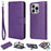 For iPhone 16 Pro Case 2 in 1 Detachable Magnetic Leather Wallet Mobile Cover with Strap - Purple - 1