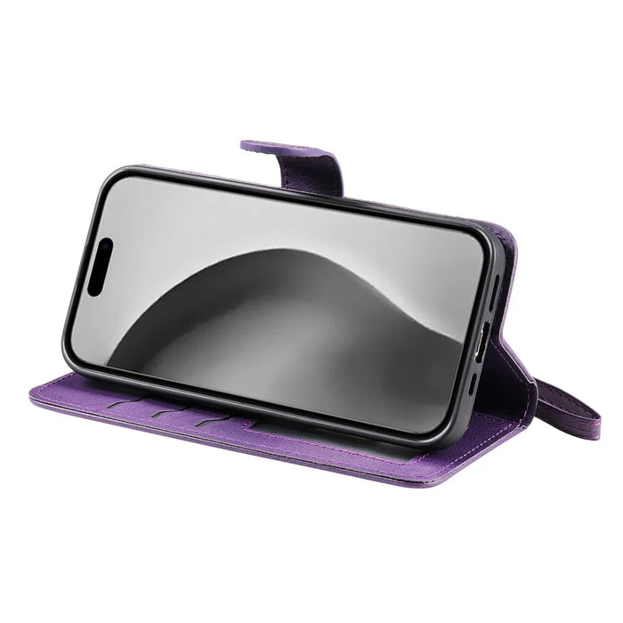 For iPhone 16 Pro Case 2 in 1 Detachable Magnetic Leather Wallet Mobile Cover with Strap - Purple - 3