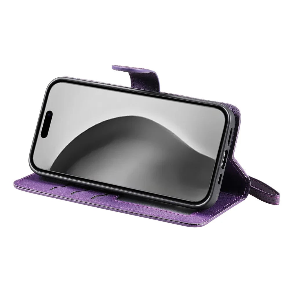 For iPhone 16 Pro Max Case 2 in 1 Detachable Magnetic Leather Wallet Mobile Cover with Strap - Purple - 3