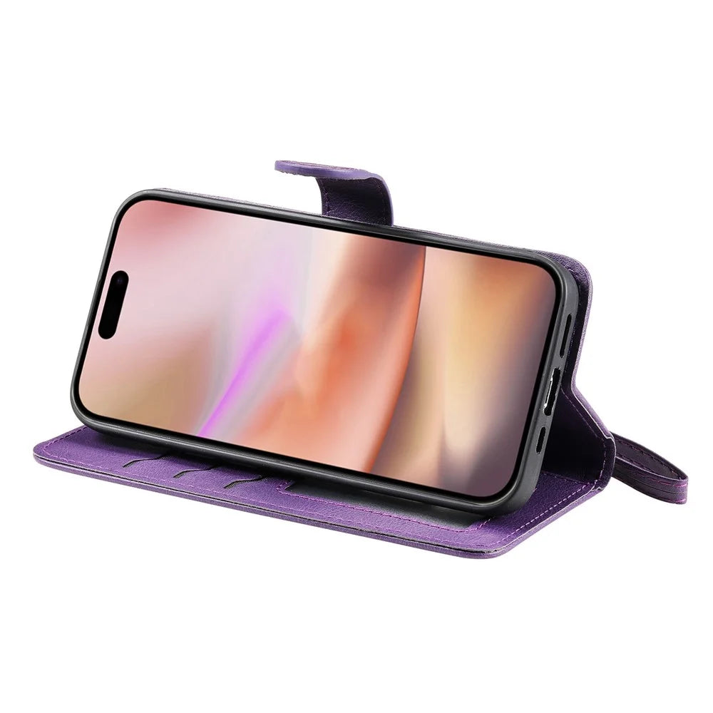 For iPhone 16 Case 2 in 1 Detachable Magnetic Leather Wallet Mobile Cover with Strap - Purple - 3