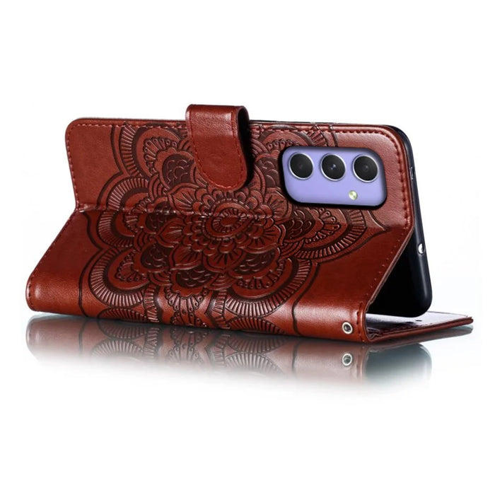 For Samsung Galaxy S23 FE Case PU Leather Mandala Imprinted Design Wallet Phone Cover - Brown - 4
