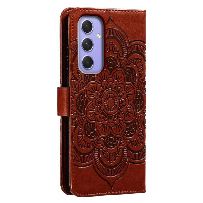 For Samsung Galaxy S23 FE Case PU Leather Mandala Imprinted Design Wallet Phone Cover - Brown - 7
