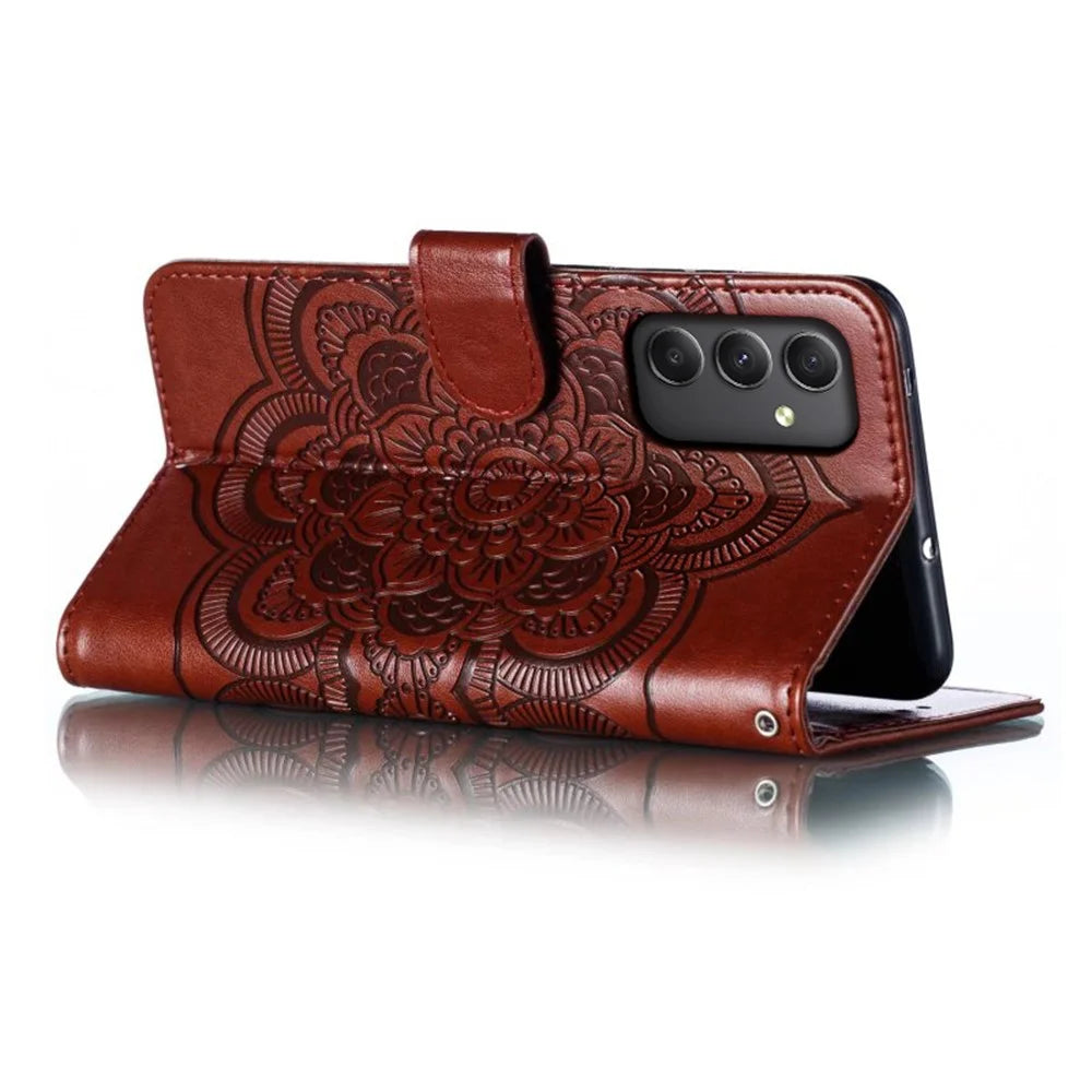 For Samsung Galaxy A25 5G (Global) (161.0 x 76.5 x 8.3mm) Case PU Leather Mandala Wallet Phone Cover - Brown - 4