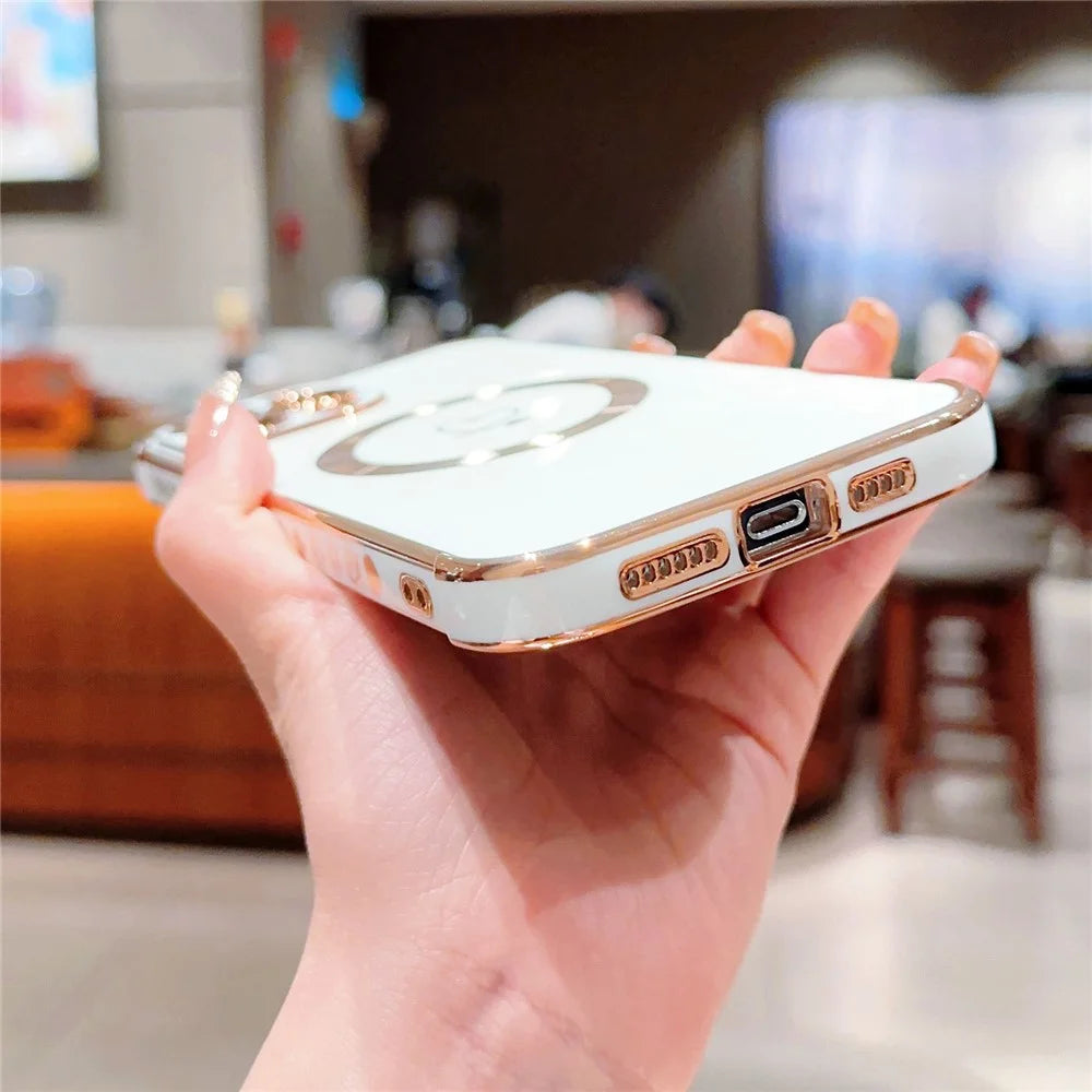 For iPhone 15 Pro Case Compatible with MagSafe Electroplated TPU Phone Cover Hollow Love Hearts - Ivory White - 4