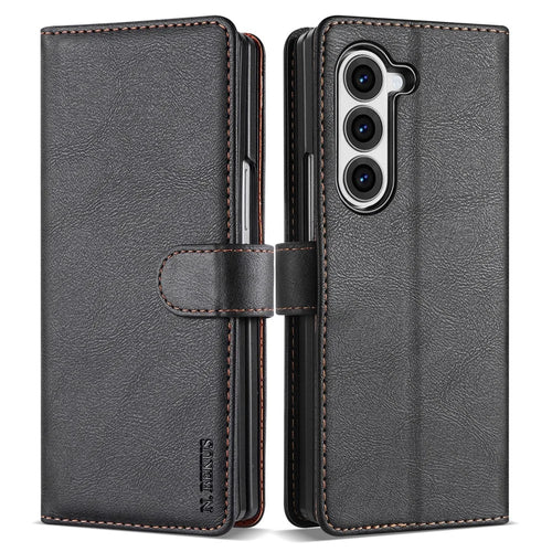 N.BEKUS CSJ-001 For Samsung Galaxy Z Fold6 5G Stand Case PU Leather Wallet Phone Cover - Black - 1