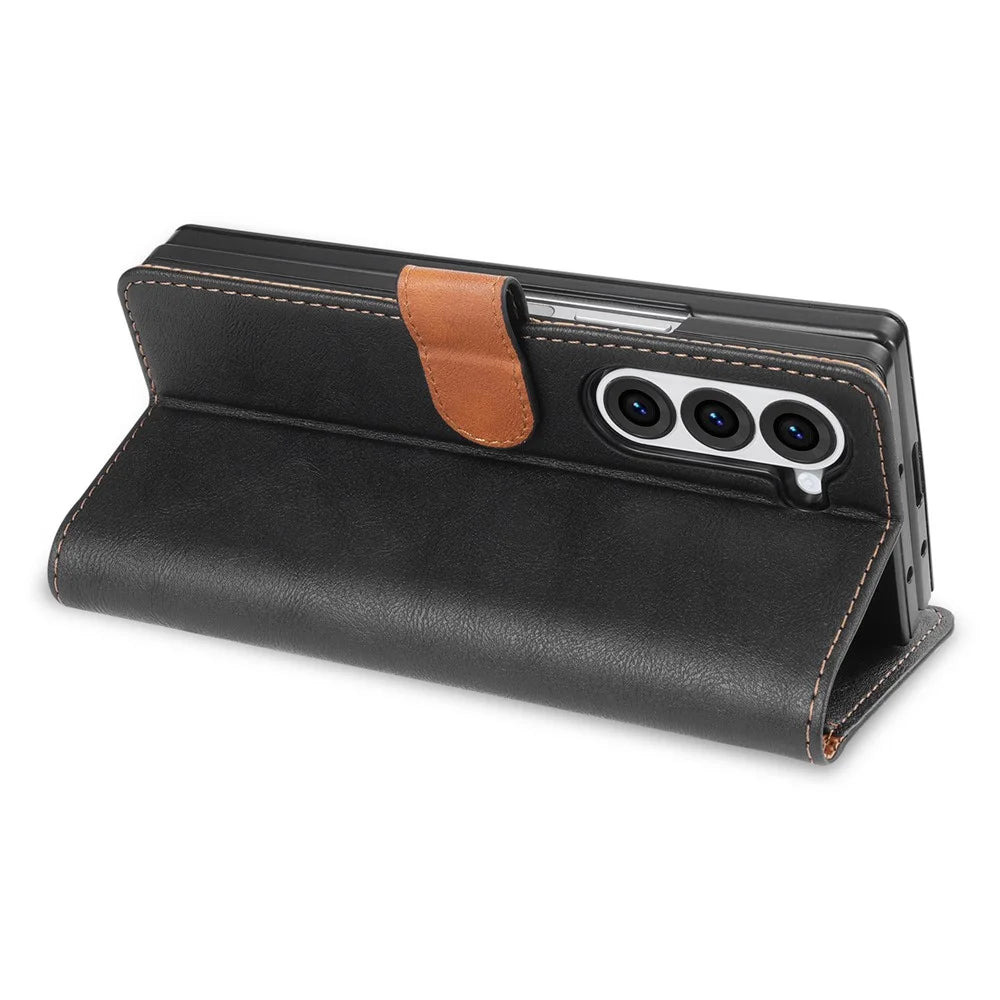 N.BEKUS CSJ-001 For Samsung Galaxy Z Fold6 5G Stand Case PU Leather Wallet Phone Cover - Black - 5