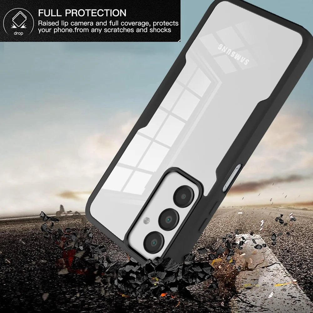 For Samsung Galaxy A18 5G / A18 4G / A17 5G / A17 4G / A16 5G / A16 4G Case Acrylic+TPU Clear Phone Cover with PET Screen Film - Black - 4