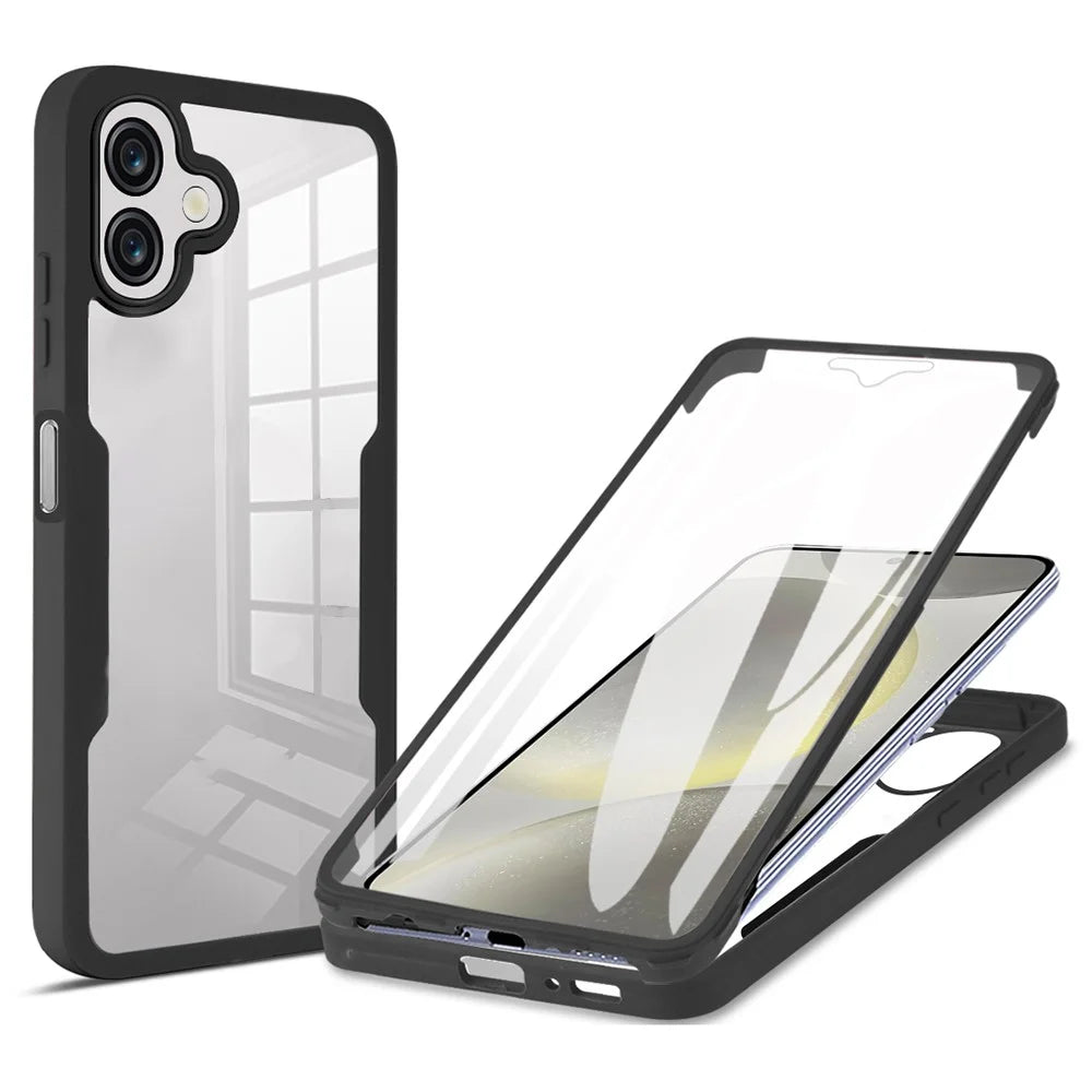 For Samsung Galaxy A06 4G Case Acrylic+TPU Clear Phone Cover with PET Screen Film - Black - 1