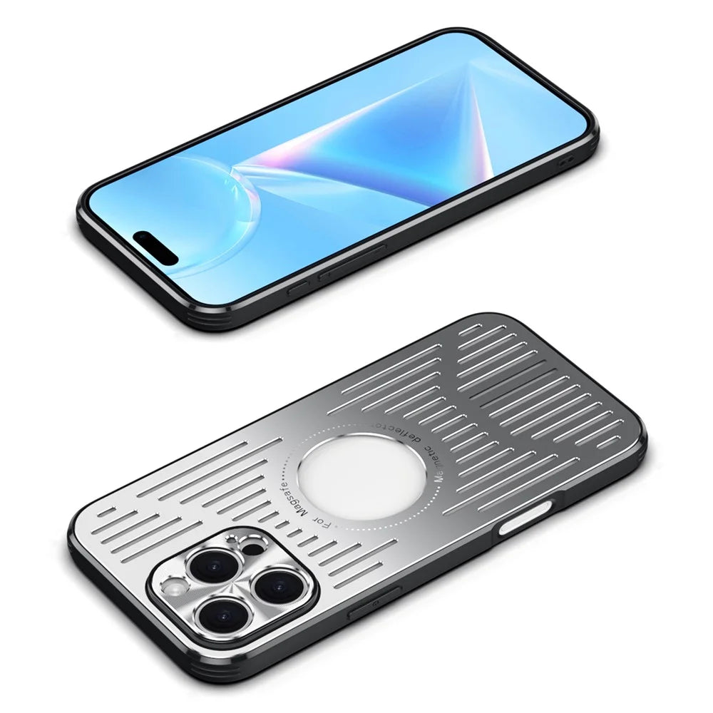 For iPhone 16 Pro Max Case Back Hollow Heat Dissipation Aluminum Alloy Phone Cover - Silver - 4