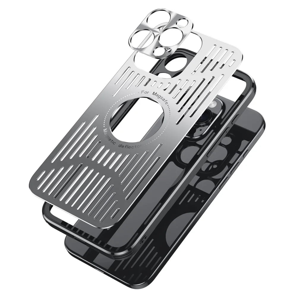 For iPhone 16 Pro Max Case Back Hollow Heat Dissipation Aluminum Alloy Phone Cover - Silver - 5