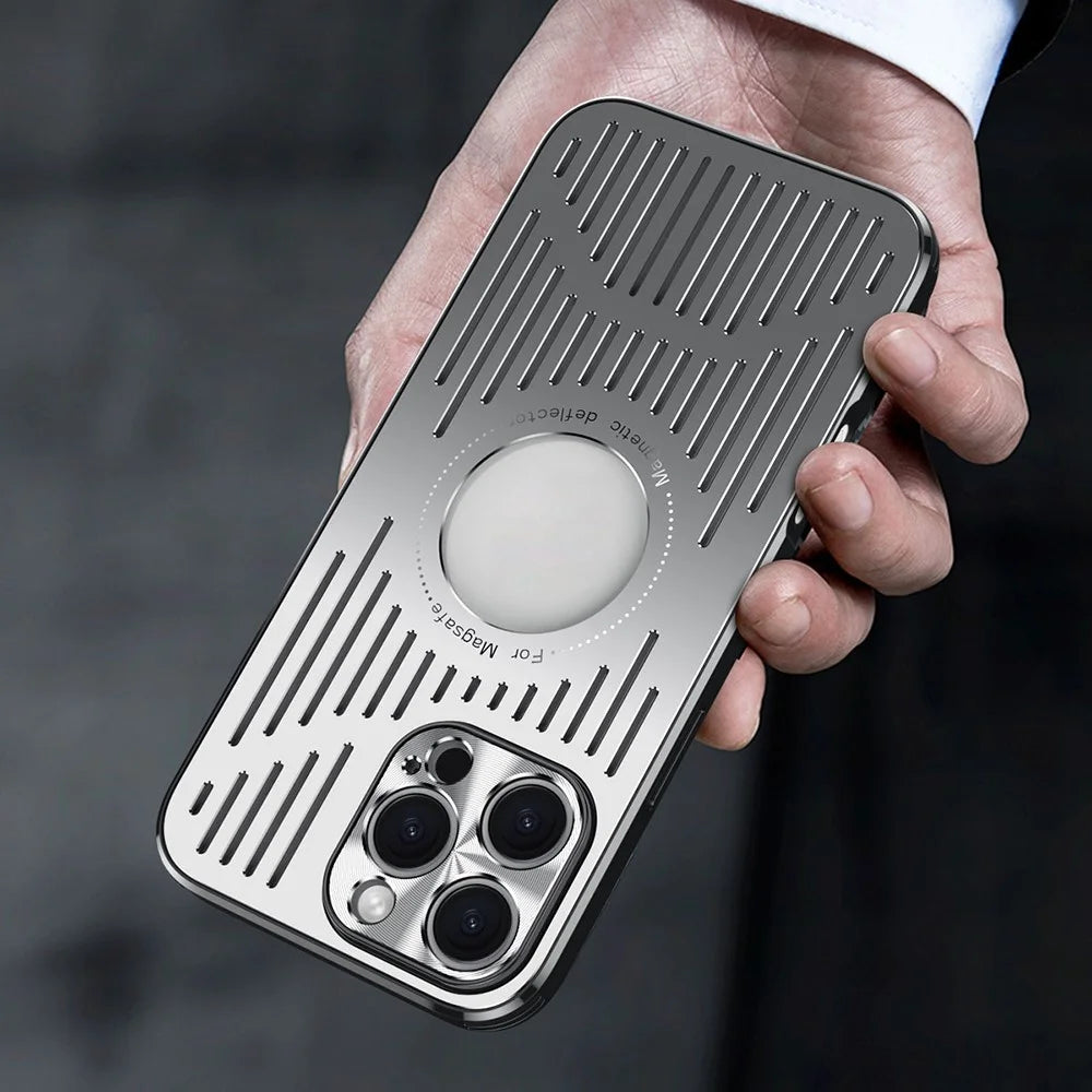 For iPhone 16 Pro Case Back Hollow Heat Dissipation Aluminum Alloy Phone Cover - Silver - 7