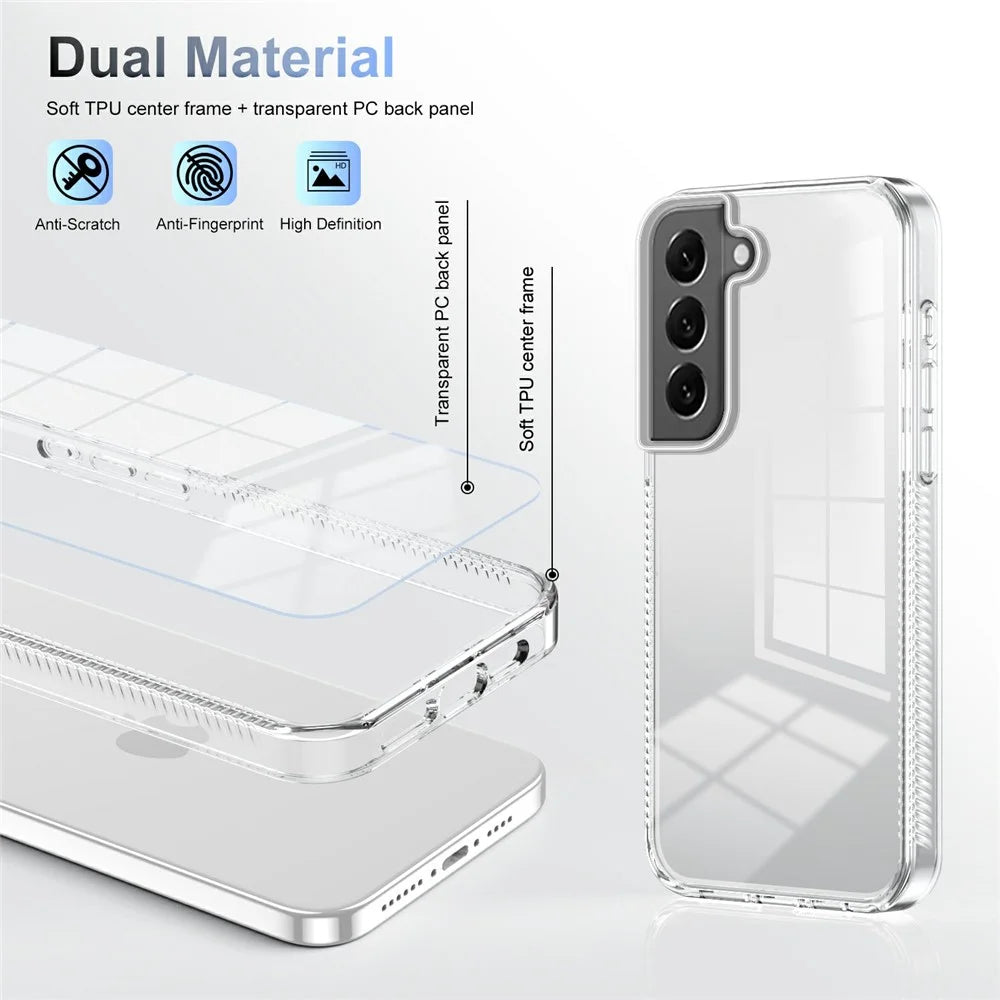 For Samsung Galaxy S22 5G Clear Phone Case TPU PC Anti-Slip Drop-Proof Back Cover - Transparent - 3