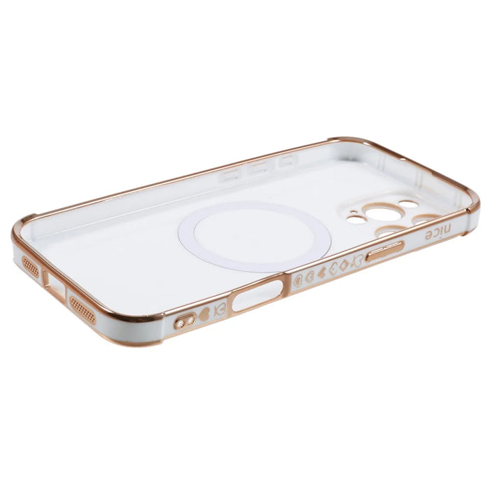 For iPhone 16 Pro Max Case Compatible with MagSafe Electroplated Love Hearts TPU Phone Cover with Chain Strap - Ivory White - 6