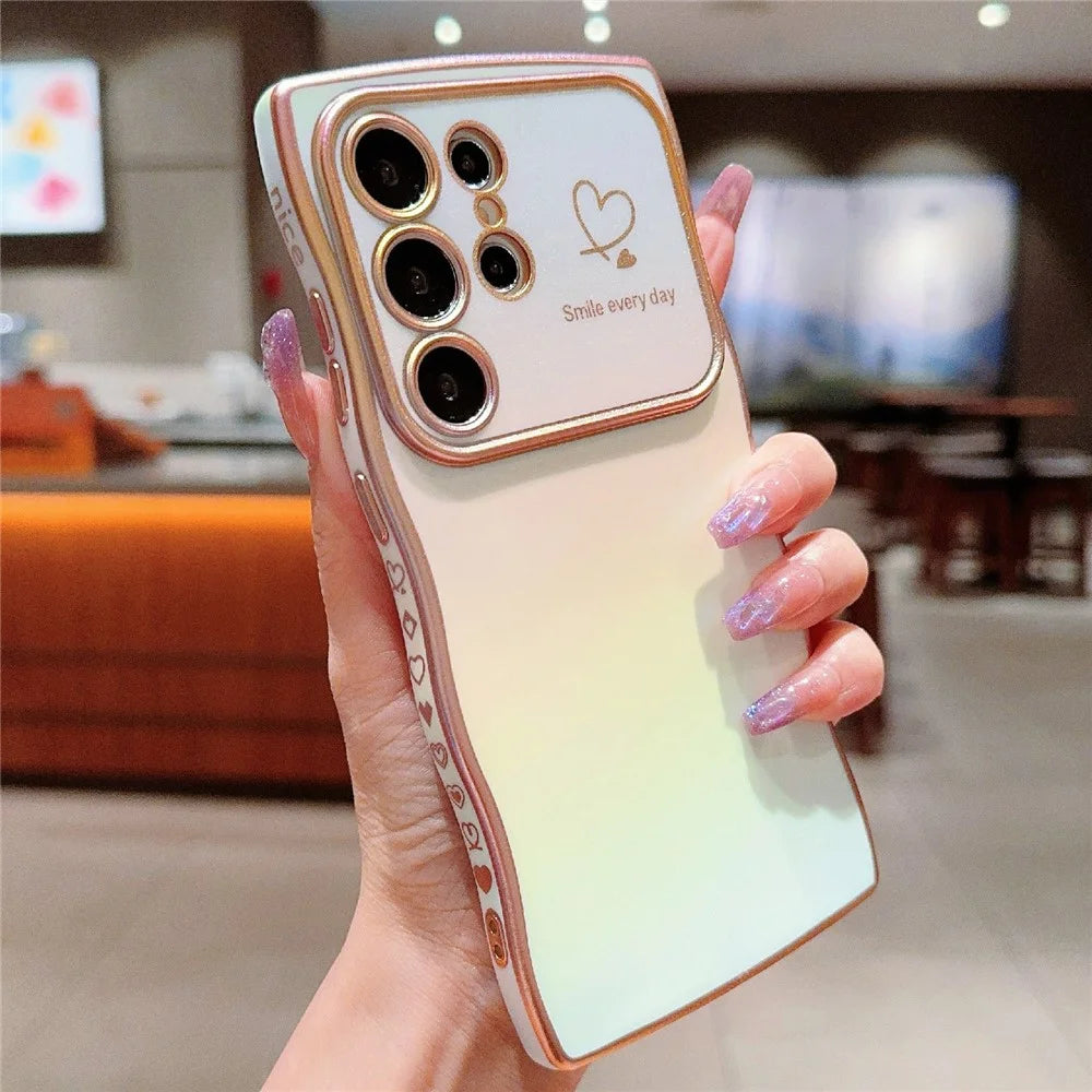 For Samsung Galaxy S23 Ultra Case Curly Shape Love Heart TPU Phone Cover Iridescent Gradient - Colorful White - 1