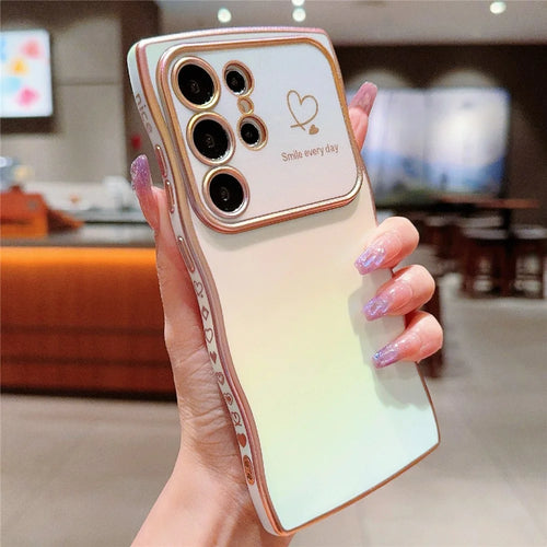 For Samsung Galaxy S23 Ultra Case Curly Shape Love Heart TPU Phone Cover Iridescent Gradient - Colorful White - 1