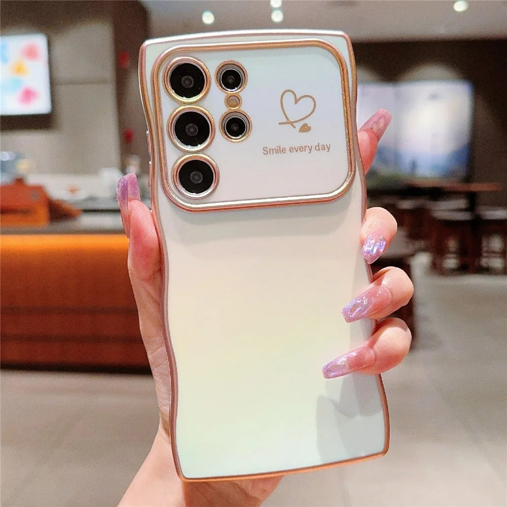 For Samsung Galaxy S23 Ultra Case Curly Shape Love Heart TPU Phone Cover Iridescent Gradient - Colorful White - 2