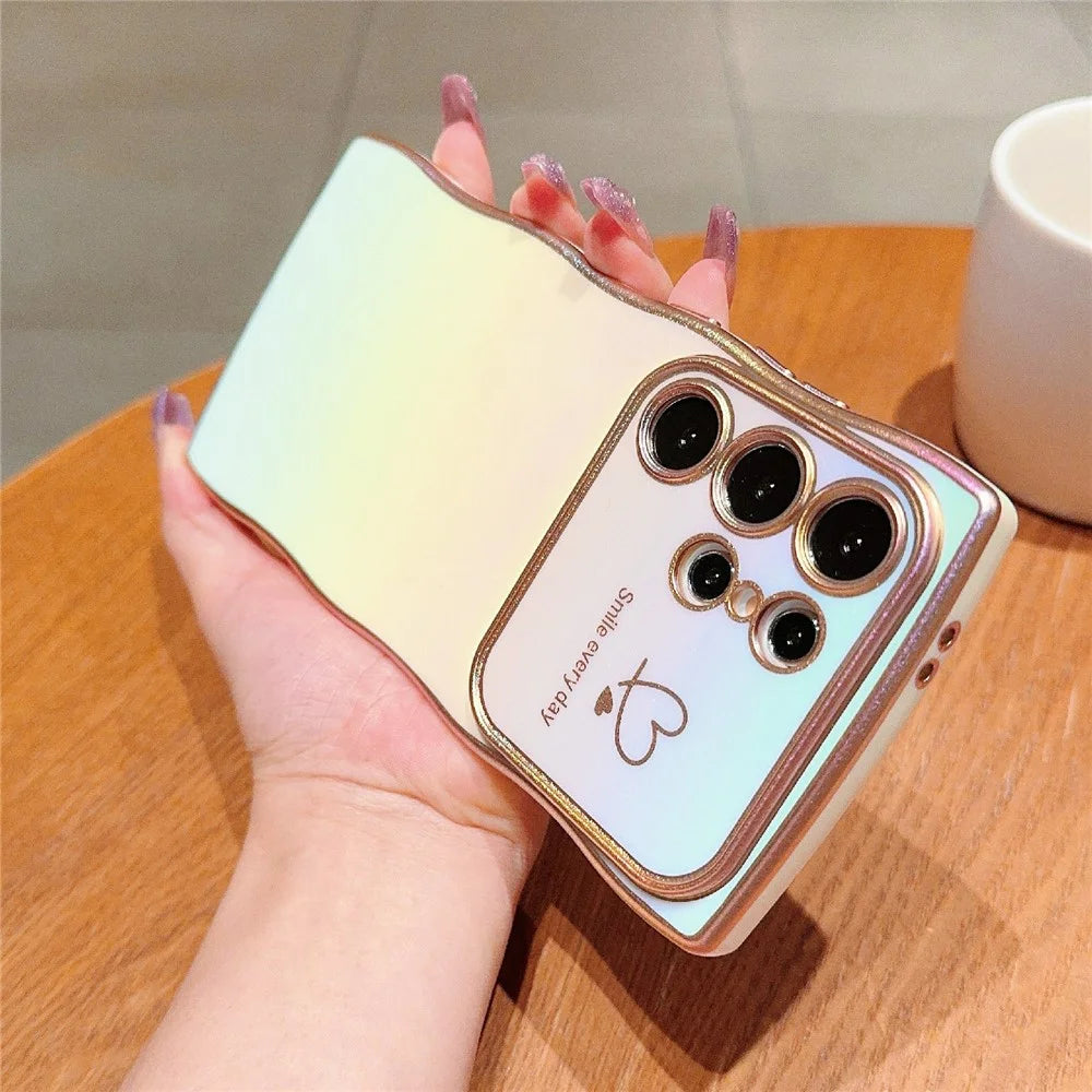 For Samsung Galaxy S23 Ultra Case Curly Shape Love Heart TPU Phone Cover Iridescent Gradient - Colorful White - 3
