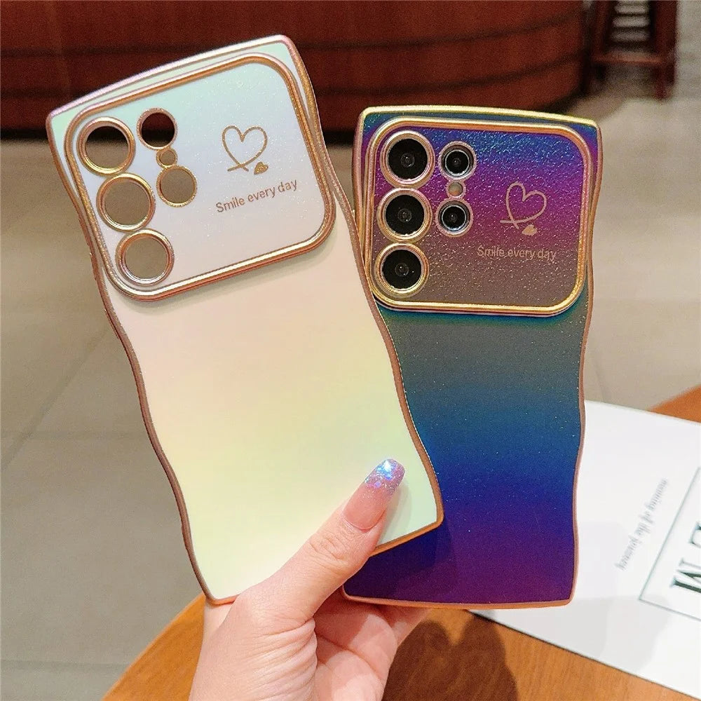 For Samsung Galaxy S23 Ultra Case Curly Shape Love Heart TPU Phone Cover Iridescent Gradient - Colorful White - 4