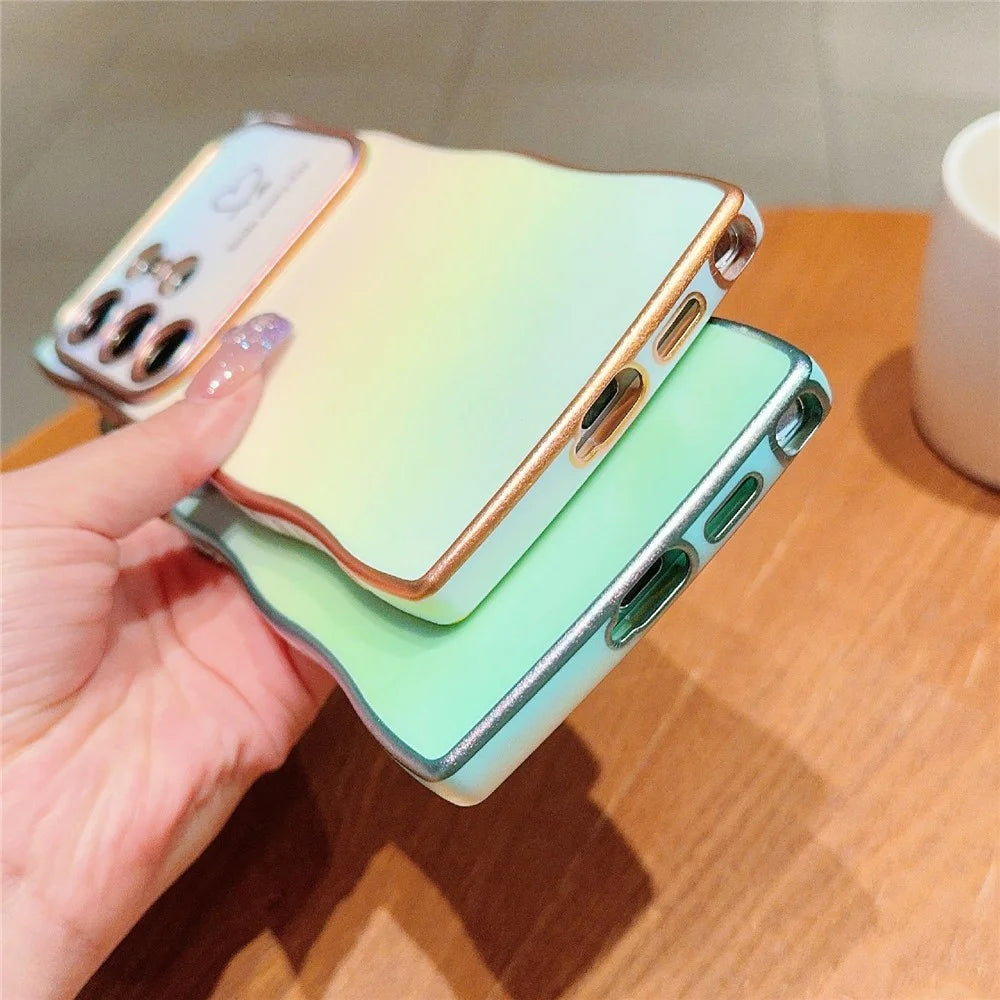 For Samsung Galaxy S23 Ultra Case Curly Shape Love Heart TPU Phone Cover Iridescent Gradient - Colorful White - 7
