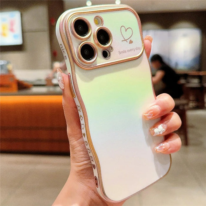 For iPhone 15 Pro Max Case Curly Shape Love Heart TPU Phone Cover Iridescent Gradient - Colorful White - 1