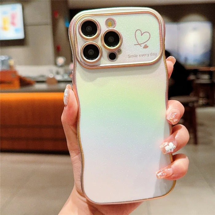 For iPhone 15 Pro Max Case Curly Shape Love Heart TPU Phone Cover Iridescent Gradient - Colorful White - 2