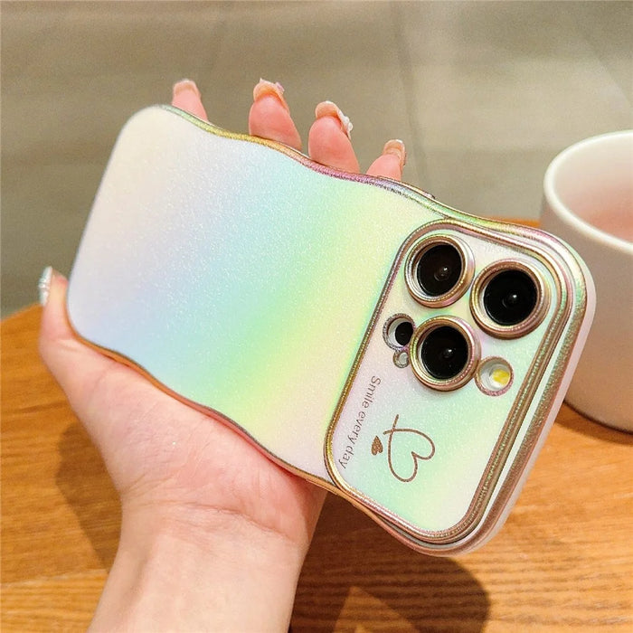 For iPhone 15 Pro Max Case Curly Shape Love Heart TPU Phone Cover Iridescent Gradient - Colorful White - 3