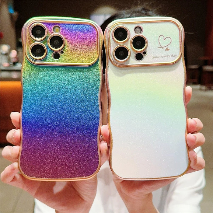 For iPhone 15 Pro Max Case Curly Shape Love Heart TPU Phone Cover Iridescent Gradient - Colorful White - 4