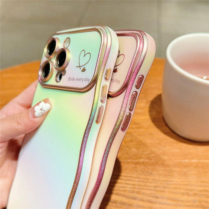 For iPhone 15 Pro Max Case Curly Shape Love Heart TPU Phone Cover Iridescent Gradient - Colorful White - 6