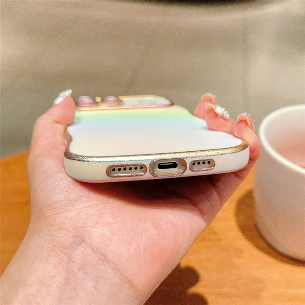 For iPhone 15 Pro Case Curly Shape Love Heart TPU Phone Cover Iridescent Gradient - Colorful White - 7